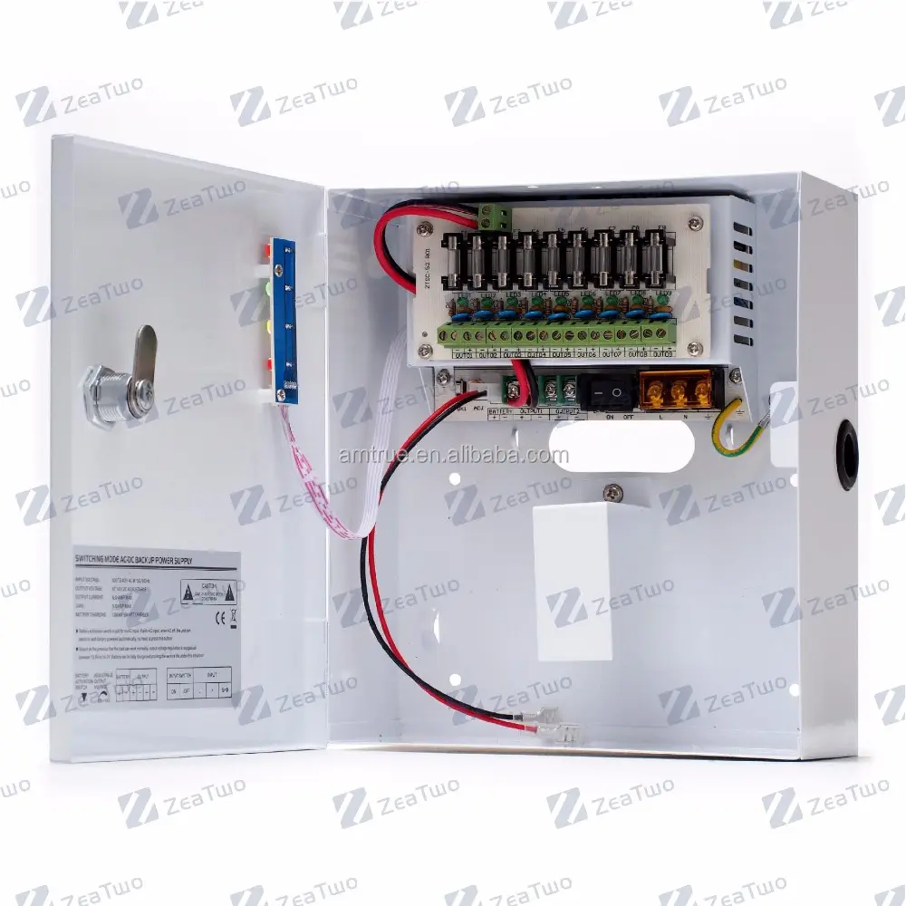 12Vdc 10A 9 Channels CCTV Switch Power Supply Battery Backup with fuse, PTC Switches