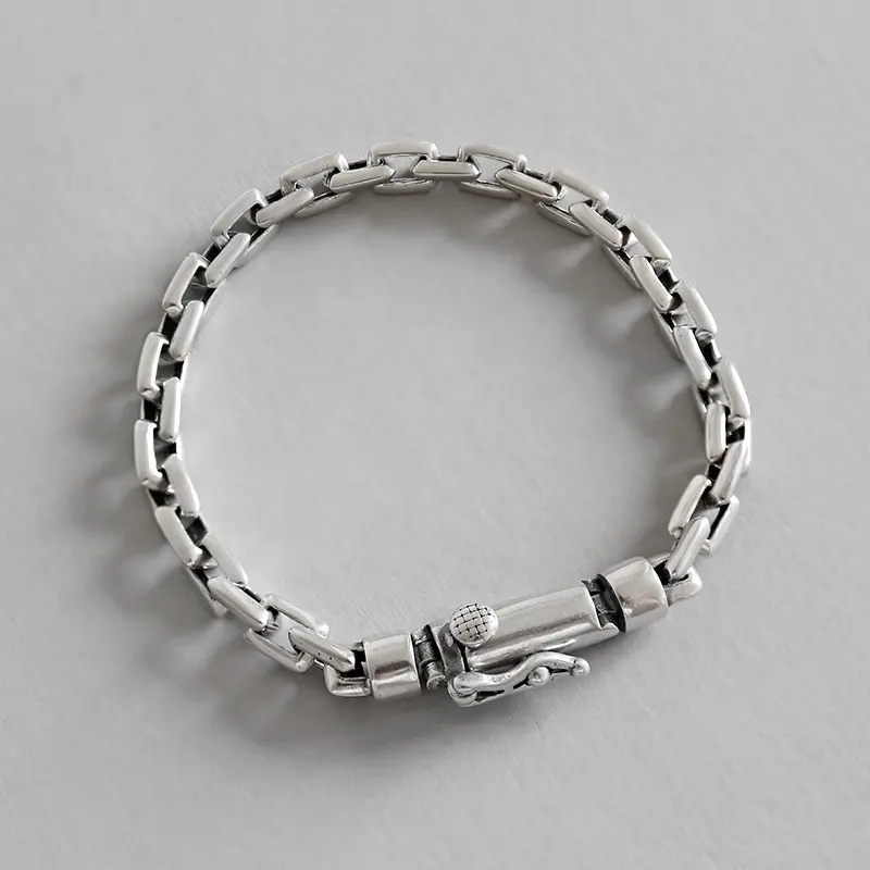 Antique Rhodium Plating Link Chain engraved sterling silver bracelet