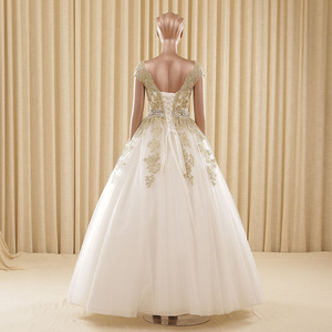 RSM66133 longitud del piso sin tren cap manga vestidos de <span class=keywords><strong>novia</strong></span> de encaje blanco y oro vestidos de <span class=keywords><strong>novia</strong></span> - Product Image 5