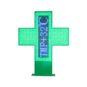 Écran d'affichage croisé de pharmacie à LED Programmable de 80x80cm avec inducteur de température, contrôle WIFI, en vert et bleu pour une utilisation en extérieur