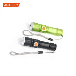 Aukelly 휴대용 18650 배터리 내장 T6 LED 포켓 미니 USB 충전식 토치 라이트 텔레스코픽 알루미늄 손전등
