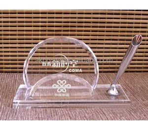 Customer Design Decorative Crystal Glass Material Handmade Pen Holder And Name Card Holer