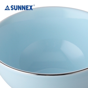 ซันเน็กซ์ 2022 ขายดี ชามข้าวเซรามิกพอร์ซเลนคุณภาพสูง ขนาด 5 นิ้ว สีฟ้าอ่อนเงา ขอบเงิน ใช้กับไมโครเวฟและเครื่องล้างจานได้ - Product Image 3