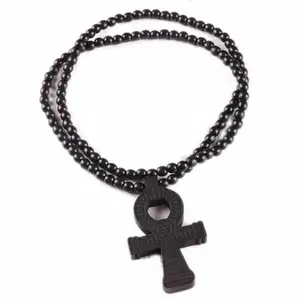 Wholesale religiöse schmuck perlen benutzerdefinierte holz ankh kreuz halskette