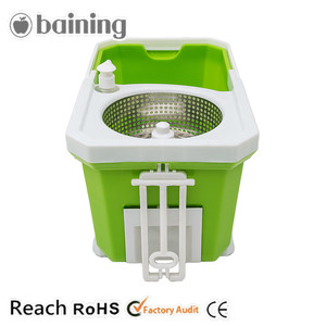 Grande de Acero Inoxidable Cubo Escurridor Cesta Piso Limpieza Fregona Mágica Con Ruedas - Product Image 2