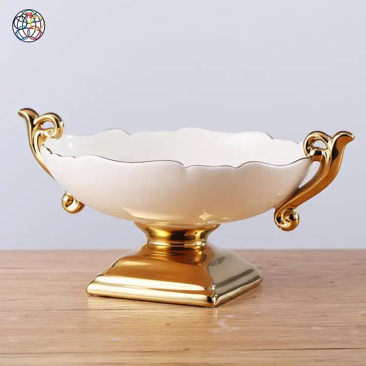 Multiple dimensions cream and gold fruits decorative salad bowls fruit ripening ceramic bowl wholesale