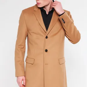 Brown Fashionable Winter Coat Men Plain Long Coat