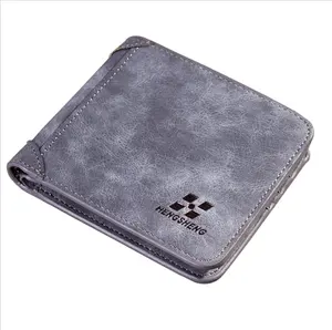 low MOQ factory price free embossed logo provided Vintage brown color PU leather wallet for men