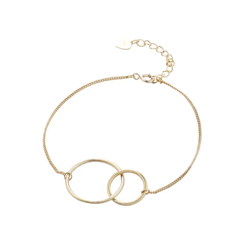 Braccialetti a doppio cerchio placcati oro in argento Sterling 925 stile geometrico semplice di vendita caldo per le donne