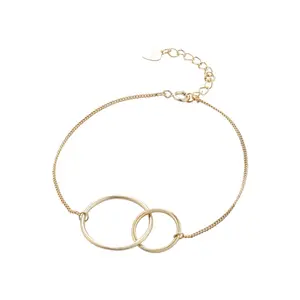 Hot Selling Simple Geometric Style 925 Sterling Silver Gold Plated Double Circle Bracelets For Women