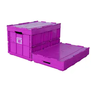 De 70 litros de caja de plástico material de caja de mudanza plegable contenedor de almacenamiento cajas de plástico naranja