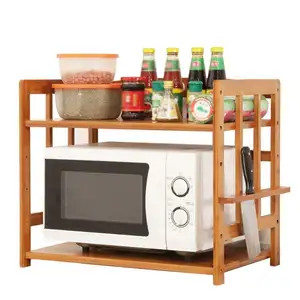 Rumah Microwave Rak Oven Bumbu Botol Organizer Bambu Penyimpanan Pemegang Dapur Rak Pengeringan Rak