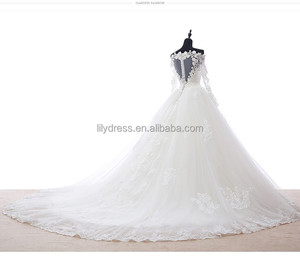 Long Sleeves Lace Appliqued Princess <strong>Bride</strong> <strong>Gown</strong> Customized Bridal <strong>Gown</strong> BW452 Designer A-Line Lace up Back Wedding Dress - Product Image 3