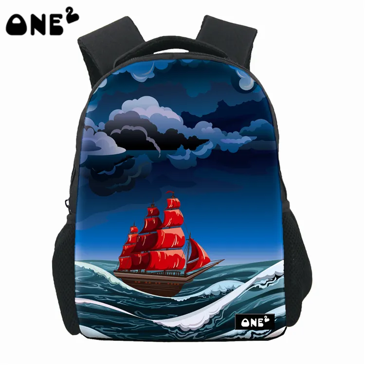 ONE2 Design blue sea school ship bag backpack for boys children kids students