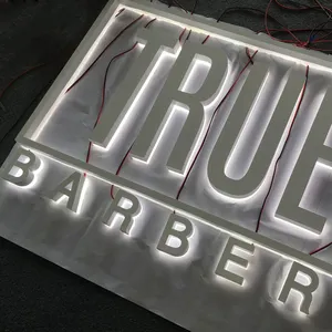 Comercial levou Auréola Iluminada Branco Oco Acrílico 3D Buchstaben Barbearia Sinal Carta Backlit