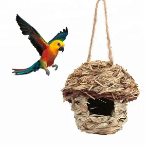 Lovely design straw bird nest house handmade birdhouse bed for birds parrot hamster small pets animals cage home hanging decor