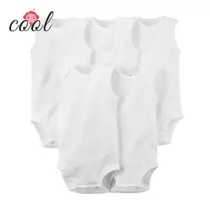 Colete do bebê atacado algodão macio liso branco macacão do bebê sem mangas