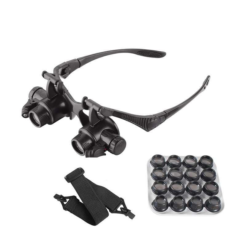 Лупа 2.5x 4x 6x 8x 10x 15x 20x 25x со светодиодным освещением двойные глаза ювелирные изделия увеличительное оборудование для ремонта часов и ювелирных изделий с очков Инструменты для ремонта (BM-MG3023)