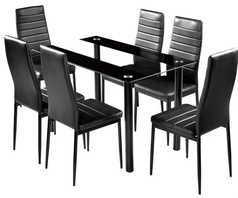 Conjunto de mesa de jantar, mesa de jantar de vidro temperado pulverização perna de metal móveis da sala de jantar