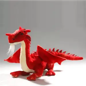 Peluche pour enfants, dragon assis, rouge, jouet dinosaure en peluche