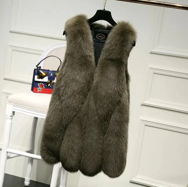 Colete de pele de raposa falsa, venda no atacado de fábrica, para mulheres, estilo curto, casaco de luxo, animal