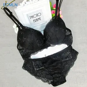 Ropa interior Sexy acolchada de tres cuartos Copa sujetador bragas conjunto