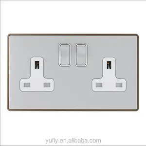 high quality UK British standard home hotel style Screwless Flat Plate Polished Chrome Range electric wall switched socket