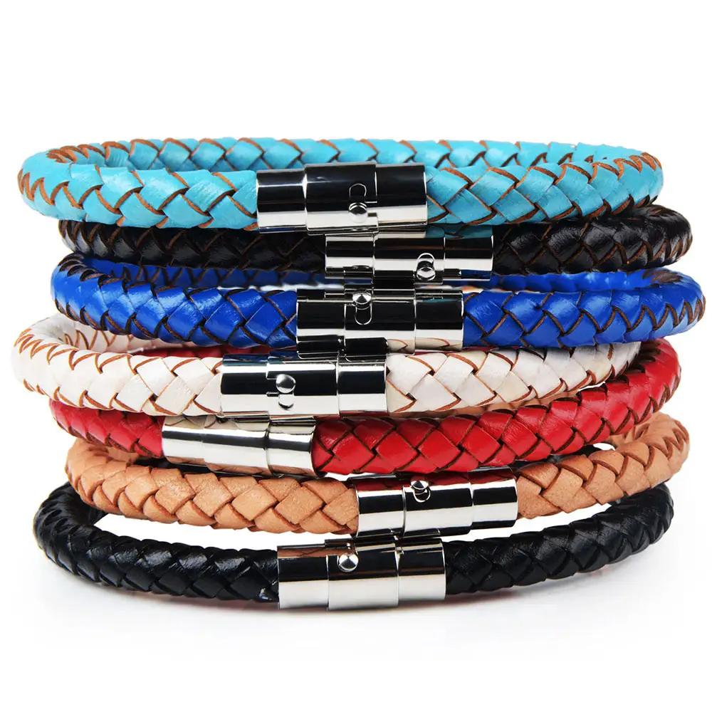 Chanfar Charm Stainless Steel Magnetic Clasps Rope Braided Leather Men Bracelet