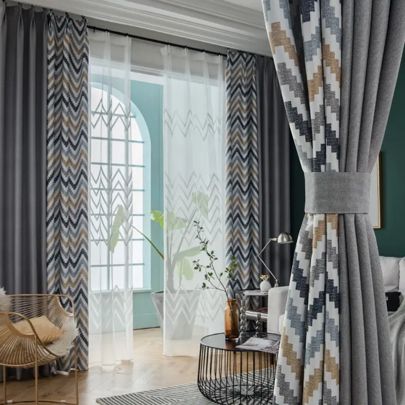 2022 льняная ткань с геометрическим принтом, готовые затемняющие шторы на окна и двери для гостиной, спальни, занавески в сером цвете