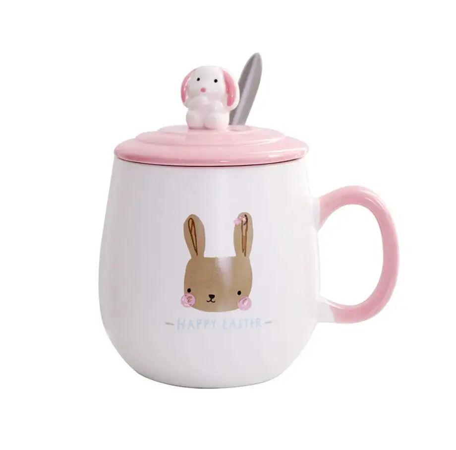 Mais populares produtos xícara de café feliz coelho rosa cerâmica pintada à mão copo