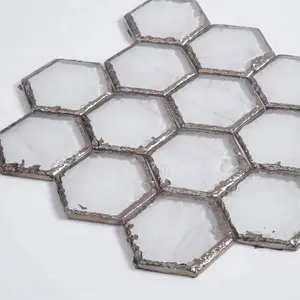 Schomex beyaz mermer ile karışık cam mozaik altıgen mutfak fayansı backsplash için