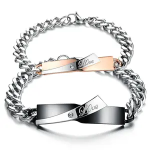 Marlary – Bracelet de Couple vierge en acier inoxydable pour femme, avec Logo personnalisé gravé, en vrac