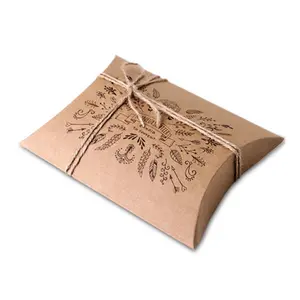 Gute qualität luxus logo druck weiß, brown kunden kissen box kraft papier kissen box kissen box verpackung mit klarem fenster