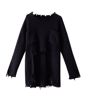 Girls O-Neck Loose Long Sleeve Women's Punk <strong>Gothic</strong> <strong>Gothic</strong> Long Sweater Hollow Out Hole Broken <strong>Jumper</strong> Loose Back Split Tops - Product Image 3