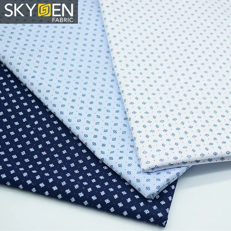 Skygen Guangzhou Leverancier Groothandel 115gsm Zijdeachtige Twilled Populaire Print 100% Katoen Geweven Stof Voor Heren Shirting