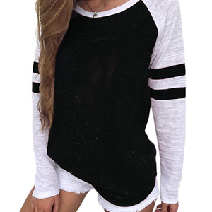 Mujeres de manga larga cuello redondo <span class=keywords><strong>rayas</strong></span> Tops <span class=keywords><strong>camiseta</strong></span> - Product Image 2