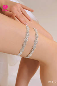 <span class=keywords><strong>Jarretière</strong></span> de mariée en dentelle extensible <span class=keywords><strong>ivoire</strong></span> vintage M8477 avec strass et cristaux - Product Image 2