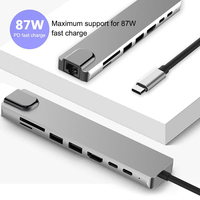 USB tipi C Hub adaptörü 8 in 1 Combo Hub RJ45/ USB 3.0 3 bağlantı noktası/PD/SD/TF kart okuyucu fonksiyonu