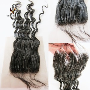 Hỗn hợp 1B/grey Brazil Remy Trinh Nữ nhân tóc 12A lớp sâu sóng cho Ren đóng cửa cho phụ nữ lớn tuổi cao <span class=keywords><strong>TOP</strong></span> Cap Kích thước nhỏ - Product Image 5