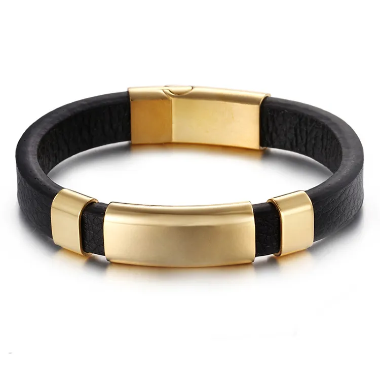 Bracelet en cuir pour hommes, bijou classique, couleur or, en acier inoxydable, offre spéciale, collection 2020