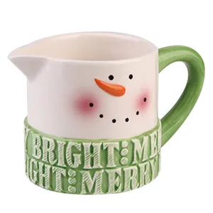 Large Capacity Christmas Custom Color Print Ceramic Water Coffee Jug Milk Pot With Handgrip