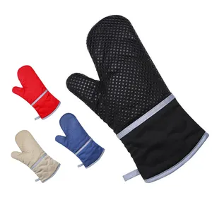 Kapas Ekstra Panjang Tahan Panas Silikon Dots Dapur Oven Mitt Non-Slip BBQ Sarung Tangan