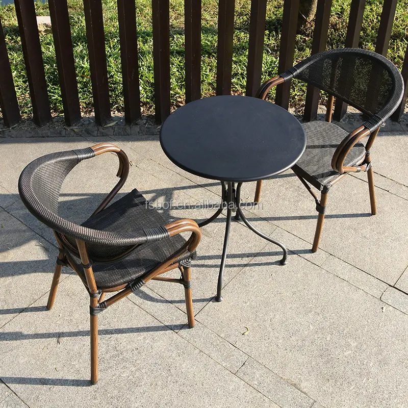 זול פטיו ריהוט עגול שולחן 2 כיסאות עבור ביסטרו סט נצרים קפה חנות ריהוט סט