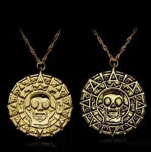 DS001 Pirate Aztec münze Medaillon Schädel Bronze Überzogene Männer Aussage Halskette Geschenke
