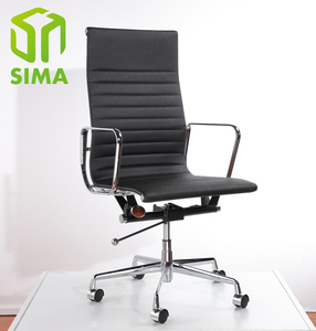 Emes modern ribbed back executive chair de bureau genuine leather black - Product Image 1