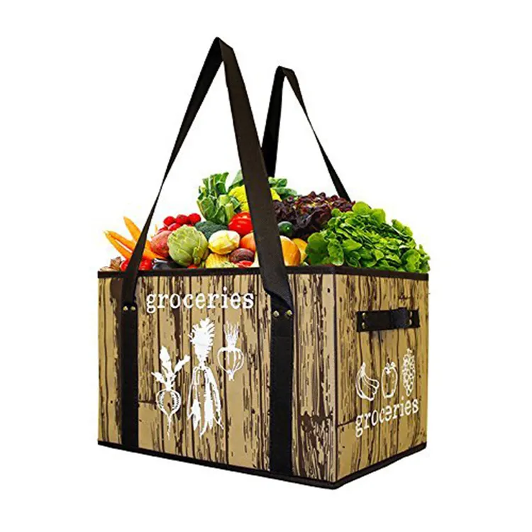 Eco Riutilizzabile Sacchetto di Generi Alimentari Deluxe Pieghevole Non Tessuto Laminato Shopping Box con Rinforzo Inferiore