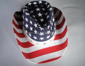 Top Sale Printing USA Flag Strong Cowboy Hat Custom Logo Western Shape Paper Straw Cowboy Hats