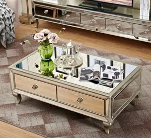 Unique living furniture mirrored beads trimming coffee table 4 drawers console table