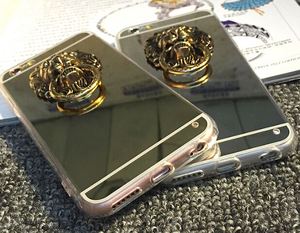 Coque de téléphone apple à motif tête de <span class=keywords><strong>Lion</strong></span> en 3D, étui en silicone souple avec anneau métallique, Tpu, miroir, pour iphone 7plus 6s 6plus 5 se - Product Image 2