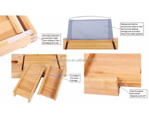 Natural Bamboo <strong>Bath</strong> Tub Caddy with Removable Serving <strong>Tray</strong>, Phone and Tablet Compartments, Spa <strong>Tray</strong> Shower <strong>Bath</strong> Tub - Product Image 5
